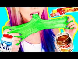 4 DIY Edible Candy Slimes! SLIME YOU CAN EAT! Giant Gummy Worm Slime, STARBURST Slime, NUTELLA Slime