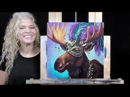 MARDI GRAS MOOSE- Learn How to Draw and Paint with Acrylics- Easy Beginner Acrylic Painting Tutorial