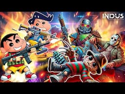 Shinchan And Kazama VS Jason Freddy Trapper In Indus Battle Royale 😱 | Shinchan Playing Indus Game 😂