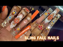 FALL NAILS 🍁🍂✨ HOW TO 3D FLOWER | FULL BLING NAIL CRYSTAL PLACEMENT 💎 ACRYLIC NAIL TUTORIAL