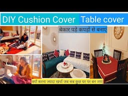 Waste fabric/Old bedsheet पुराने परदें से सज गया घर/DIY Cushion Cover Table cover | NEW MAKEOVER