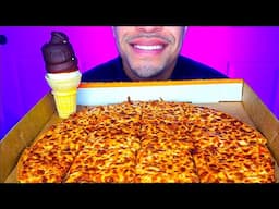 ASMR | LITTLE CAESARS CHEESE PIZZA MUKBANG | ICE CREAM CONE DIPPED | EATING SHOW MOUTH SOUNDS