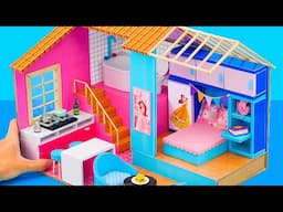 DIY Miniature Cardboard House #83 Build a Beautiful Pink & Blue House with Complete Interior Rooms