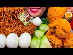 ASMR BBURINKLE CHEESE CHICKEN, SOFT BOILED EGGS, BOK CHOY, BLACK BEAN NOODLES MASSIVE Eating Sounds