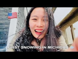 First Snowing in Michigan, USA 🇺🇸 - I Am Freezing 🥶 - Living in America