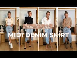 HOW TO STYLE A LONG DENIM SKIRT | 8 Denim Skirt Outfit Ideas to Transition from Summer to Fall 🍂