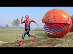 Big Red PAC-MAN vs SPIDER-MAN In Real Life | Compilation Video | #christmasspecial