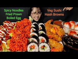 Eating Spicy Noodles, Sushi, Hash brown, Fried Prawn, Boiled Egg | Mukbang | Big Bites | Asmr Eating