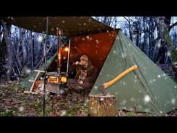 Heated Bushcraft Shelter in The Snow