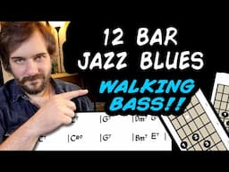 Walking Bass in Blues Comping - Step by Step - 12 Bar Blues Walking Bass - Jazz Blues Guitar Lesson