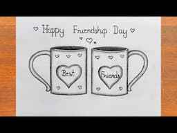 Friendship Day Drawing / Best Friends Cup Drawing With Pencil / Bff Drawing / Best Friend Drawing