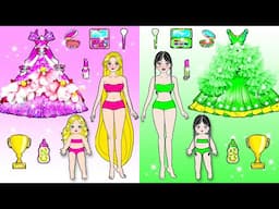 DIY Paper Doll - Rapunzel and Wednesday Fashion Week Dress Contest Challenge Makeover - Dolls Beauty