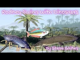 Rodney Swims with Dinosaurs Book 3, by Steve Baines, a Rodney Rainbowfish Book for Kids.