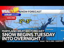 Snow begins Tuesday and continues overnight in Maryland