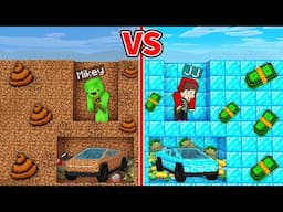 JJ and Mikey: POOR vs RICH Tunnel with CARS Battle in Minecraft - Maizen