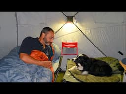 Camping In Ice Fishing Tent In Rain Storm