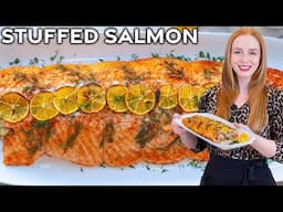 Baked Salmon Stuffed with Cheese & Mushrooms | Easy Dinner #recipe