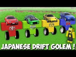 What if I SPAWN THE JAPANESE DRIFT CARS GOLEM in Minecraft ! VEHICLE GOLEM !