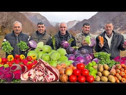 Cooking Traditional Borscht in the Village! Rustic Mountain Boys Cooking |  Traditional Meat Soup