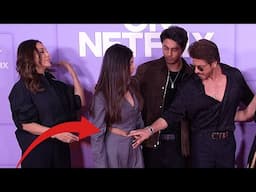 नेटफ्लिक्स इवेंट में बेटी Suhana Khan की ड्रेस ठीक करते नजर आए Shah Rukh Khan