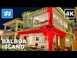 [4K]🎄Balboa Island Christmas Lights in Newport Beach California 2024 Night Walking Tour Vlog