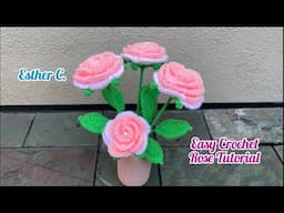 How to Crochet a Rose🌹beginner tutorial, NO SEW🌹Easy Crochet Rose