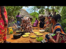 African Village life/Cooking Village food Green bananas with coconut milk