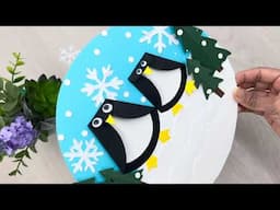 Winter paper collage | Paper penguin collage ideas | Winter paper scene ideas