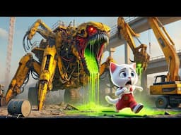 Kitten learns to Drive a Monster excavator😿🚜 #cat #cute #ai #aicat