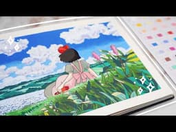 painting a studio ghibli scene from Kiki's delivery service 🌱 | trying arrtx acrylic markers