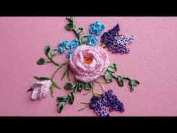 Cute Bouquet 3D Rose Embroidery  -  Detached stitch - Ribbon & tread Embroidery