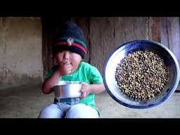 village soybean fry || life in rural Nepal || Rita's organic village food with her son Ridam ||