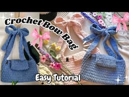 EASY Crochet 🎀Bow/Ribbon🎀 Bag Tutorial for Beginners #beginnercrocheter #crochetpattern #stepbystep