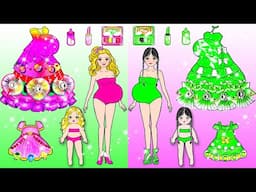 DIY Paper Doll - Pink VS Green Mother and Daughter NEW FASHION Week Extreme Makeover - Dolls Beauty