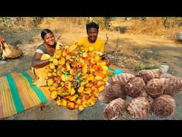 taro root cooking and eating |village style cooking/eating show