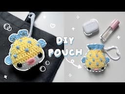 ♡ Crochet Pufferfish Pouch Tutorial | Crochet Drawstring Pouch | Easy  Crochet ♡