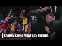 Luka Doncic celebrates Bronny James' first 3-pointer in the NBA | NBA on ESPN