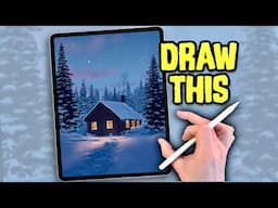 PROCREATE Landscape DRAWING Tutorial in EASY steps - Snow Cabin