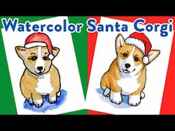 How to Draw a Christmas Corgi Puppy KIDS Watercolor Tutorial