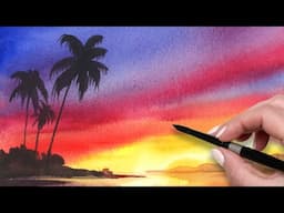 Tropical Sunset Ocean Watercolor Painting Tutorial for Beginners