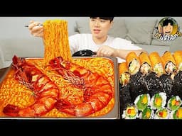 ASMR MUKBANG 직접 만든 킹블랙타이거새우 열라면 김밥 김치 유부초밥 먹방! RAMYEON & KIMBAP MUKBANG EATING SOUND!