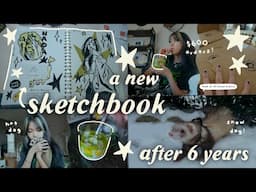 MY NEW ART STYLE? 🌟 Finally Starting A NEW SKETCHBOOK 2025 | Snow Day With Hotdog! | Tiffany Weng