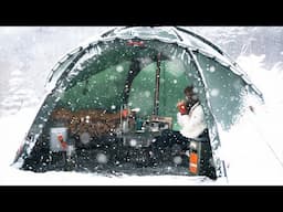 Camping in Heavy Snow | Snowing all day long, In a perfect Hot tent, very Cozy Camping | snow ASMR