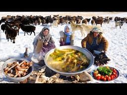 Surviving in the Highest Mountains of Afghanistan -63°C | Shepherd Mother Cooking Sheep Legs Curry