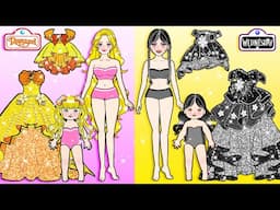 DIY Paper Doll Gold VS Silver Mother and Daughter NEW FASHION Extreme Makeover Contest Dolls Beauty