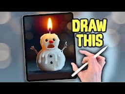 PROCREATE DRAWING Tutorial in EASY steps - SNOWMAN CANDLE