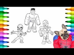 Bulldog coloring Hulk, Spider-Man, and Iron Man