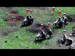 Ukrainian FPV drones brutally hunt down and wipe out Russian infantry riding motorcycles recklessly