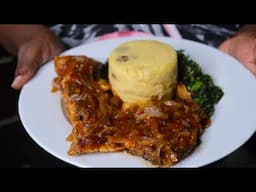 Smothered Brown Stew Sliced Fish with Tun Cornmeal (Polenta)