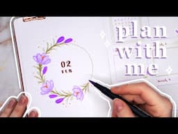 February 2025 bullet journal setup | plan with me | crocus theme 🌱💜